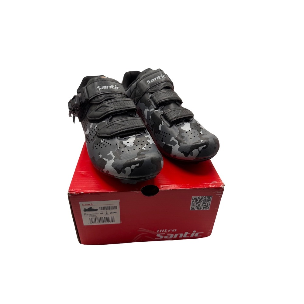Santic Mens Road Cycling Shoes Camo Ash Grey‎ Black Ratchet EU 41 US 8 WMS17006G